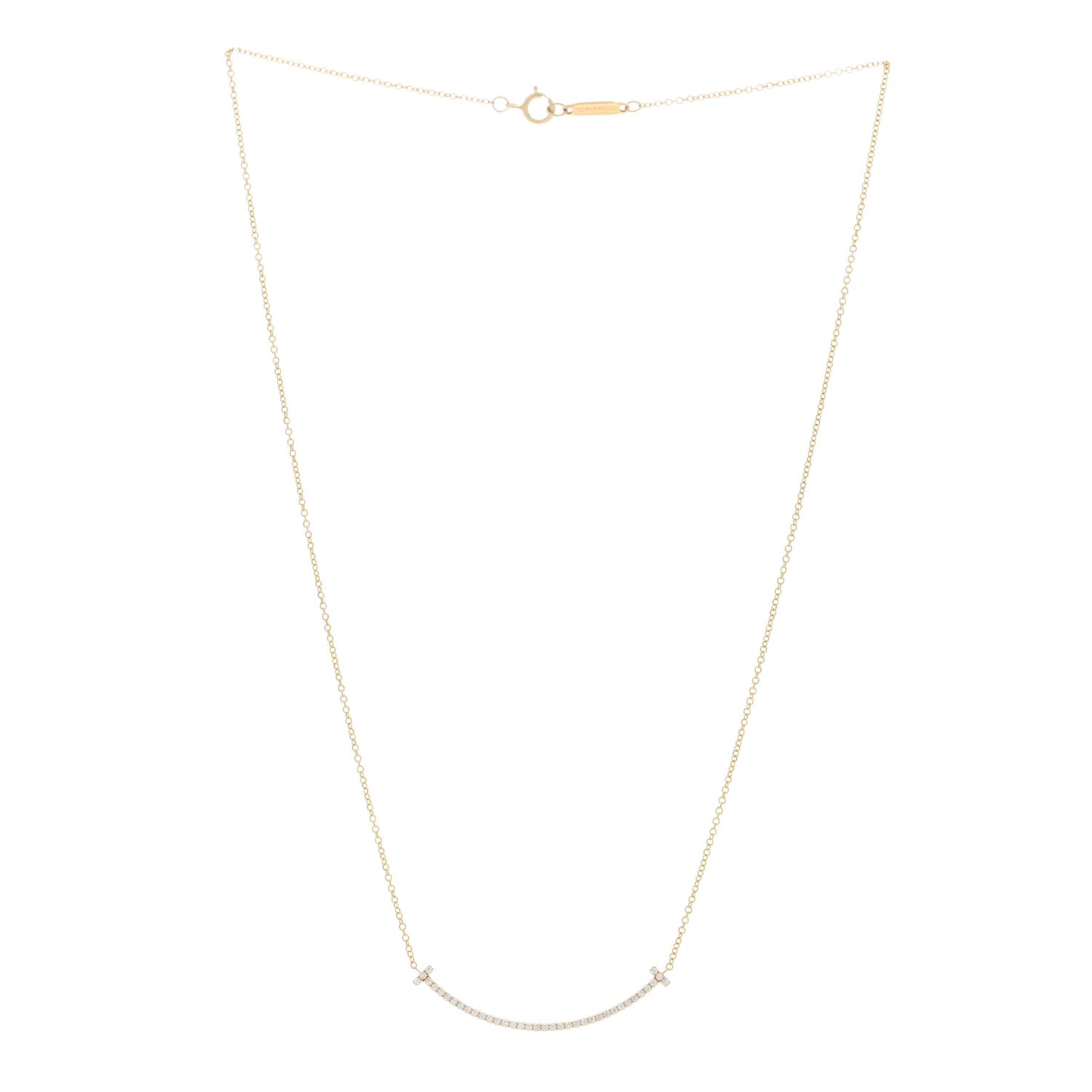 18K Yellow Gold Diamond Small T Smile Pendant Necklace