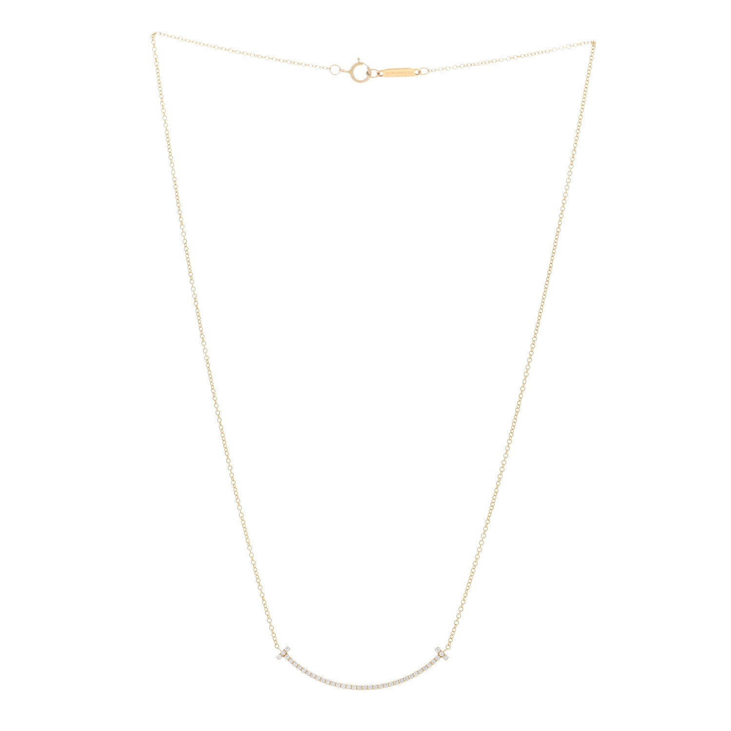 Tiffany 18K Yellow Gold Diamond Small T Smile Pendant Necklace 3 of 5