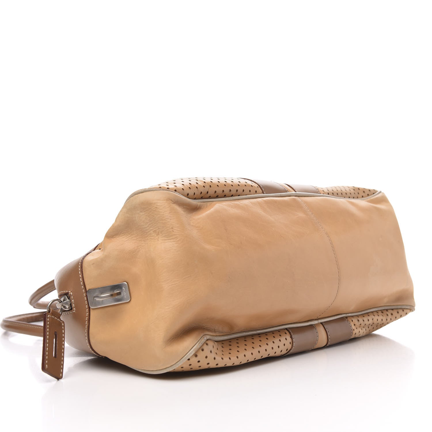 Prada Vitello Drive Perforated Bowling Bag Naturale 663223