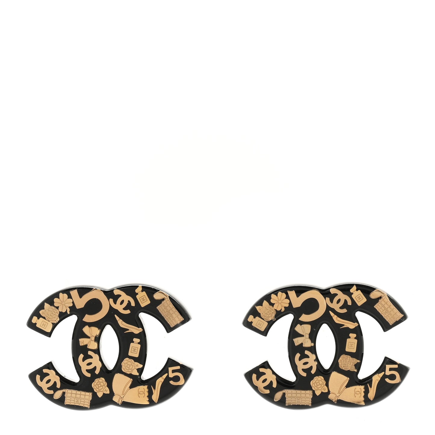 Resin CC No 5 Stud Earrings Black Gold Black Gold