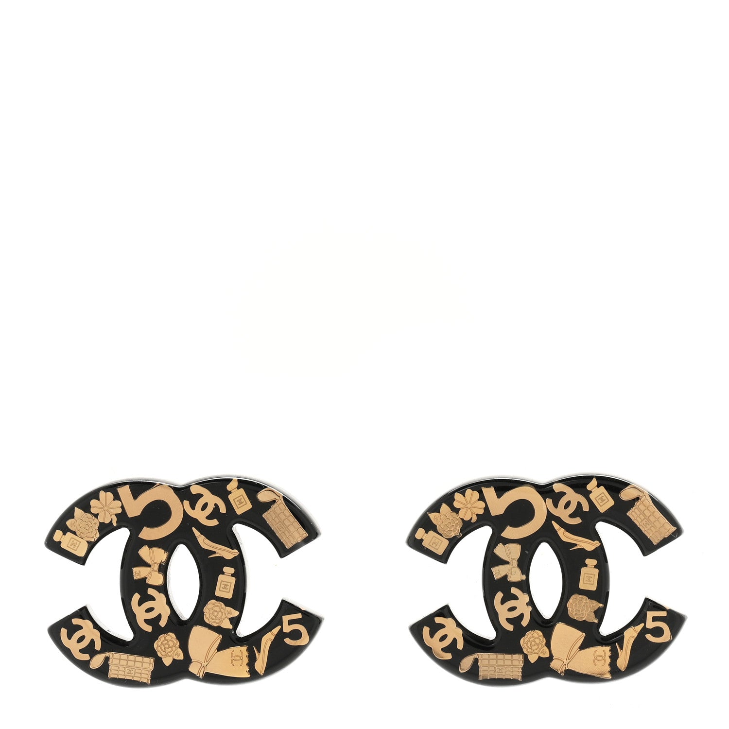 Chanel Resin CC No 5 Stud Earrings Black Gold Black Gold 1 of 5