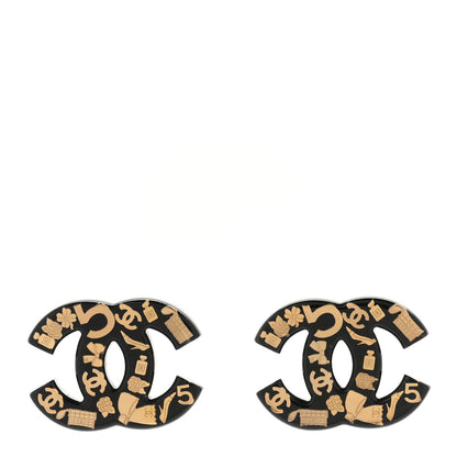 Chanel Resin CC No 5 Stud Earrings Black Gold Black Gold 1 of 5