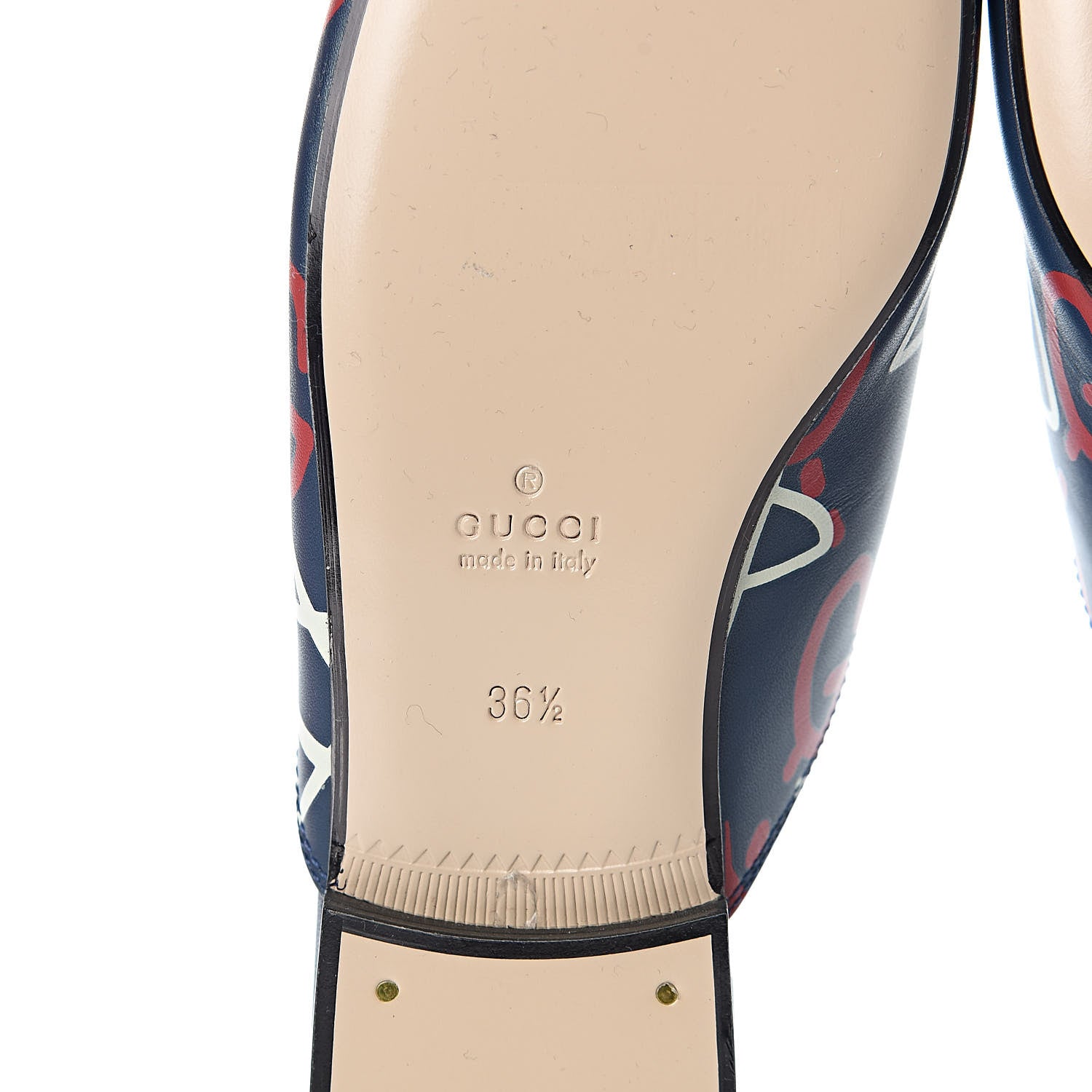Gucci Calfskin GucciGhost Print Womens Princetown Slippers 36.5 Blue Agata Hibiscus Red 6 of 8