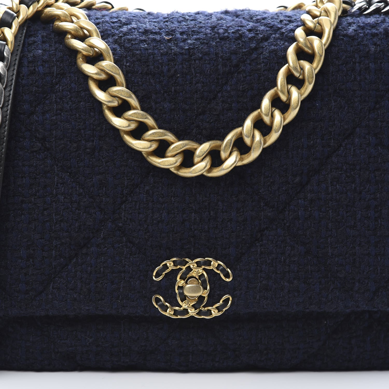 Chanel Tweed Quilted Maxi 19 Flap Navy 8 of 11