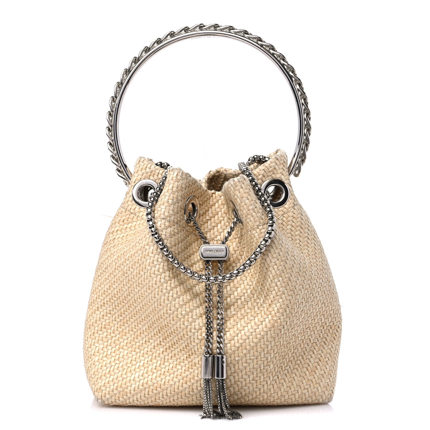 Jimmy Choo Raffia Bon Bon Bucket Bag Beige 1 of 9