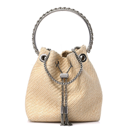 Jimmy Choo Raffia Bon Bon Bucket Bag Beige 1 of 9
