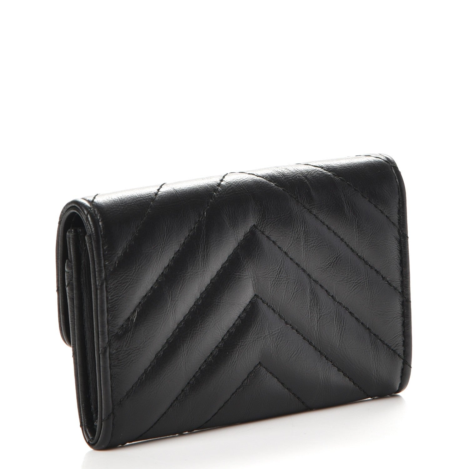 Chanel Aged Calfskin Chevron Quilted Card Holder Wallet So Black 3 of 9