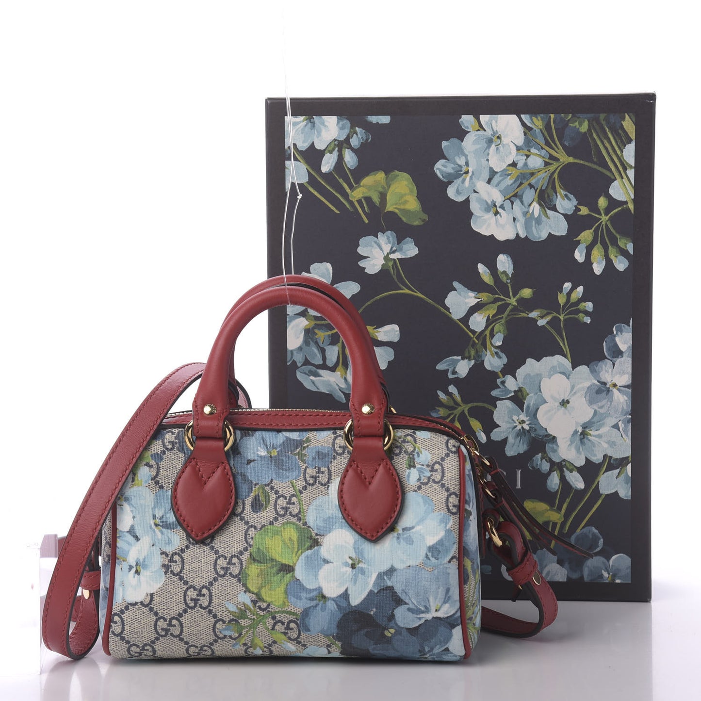 GG Supreme Monogram Blooms Mini Boston Navy Blue Hibiscus