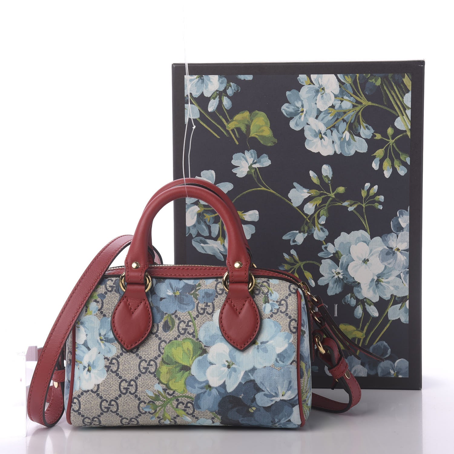 Gucci GG Supreme Monogram Blooms Mini Boston Navy Blue Hibiscus 11 of 11