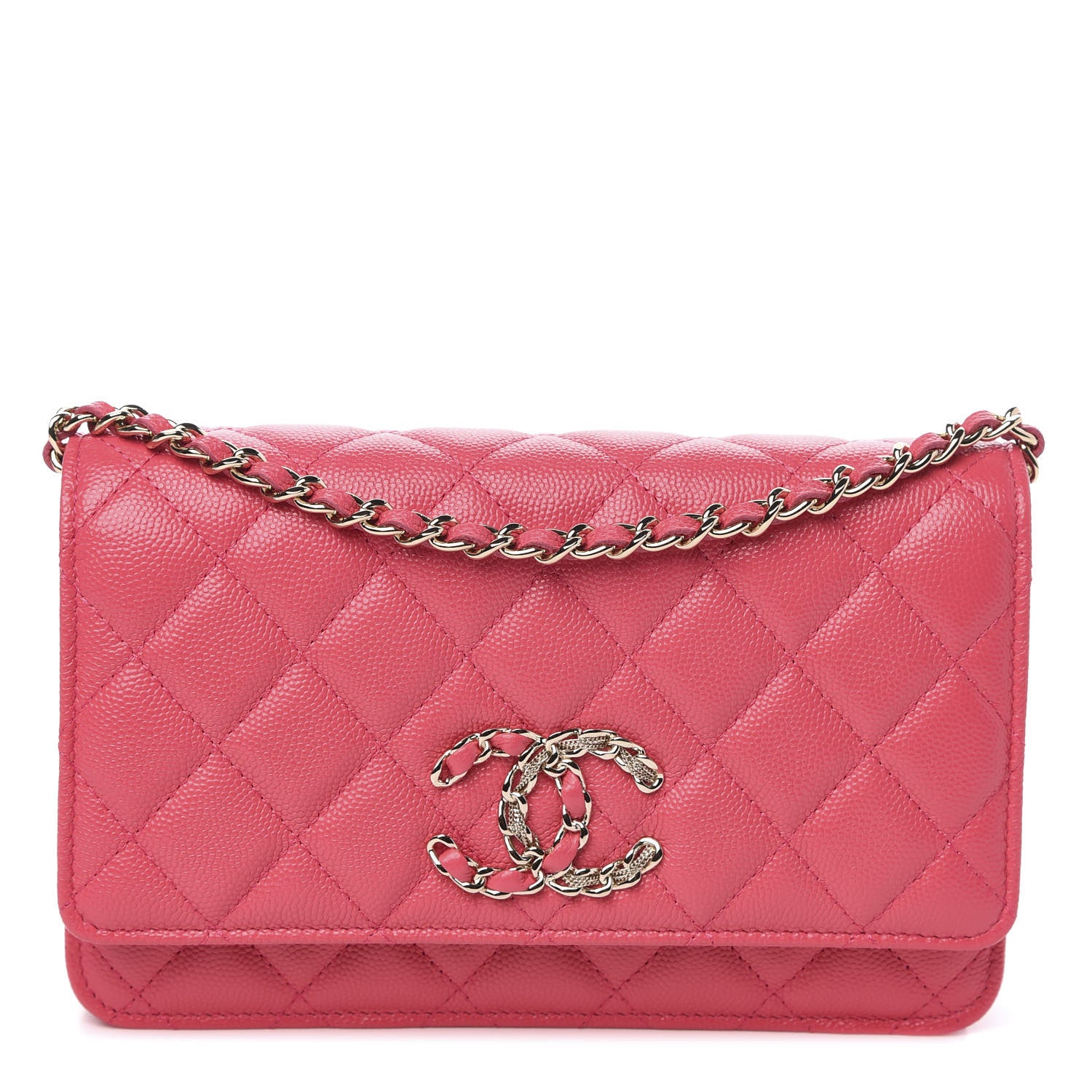 Chanel Caviar Quilted French New Wave Chain CC Wallet On Chain WOC Pink 1 of 12