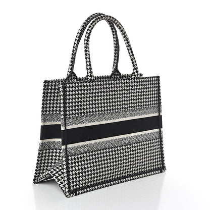 Christian Dior Canvas Houndstooth Embroidered Medium Book Tote Black White 2 of 8