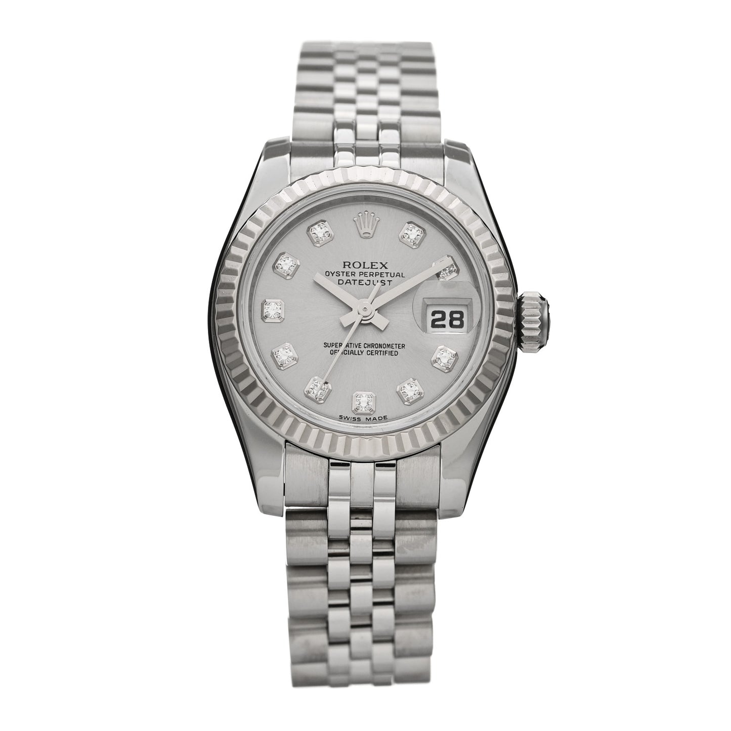 Stainless Steel 18K White Gold Diamond 26mm Oyster Perpetual Datejust Watch Silver 179174