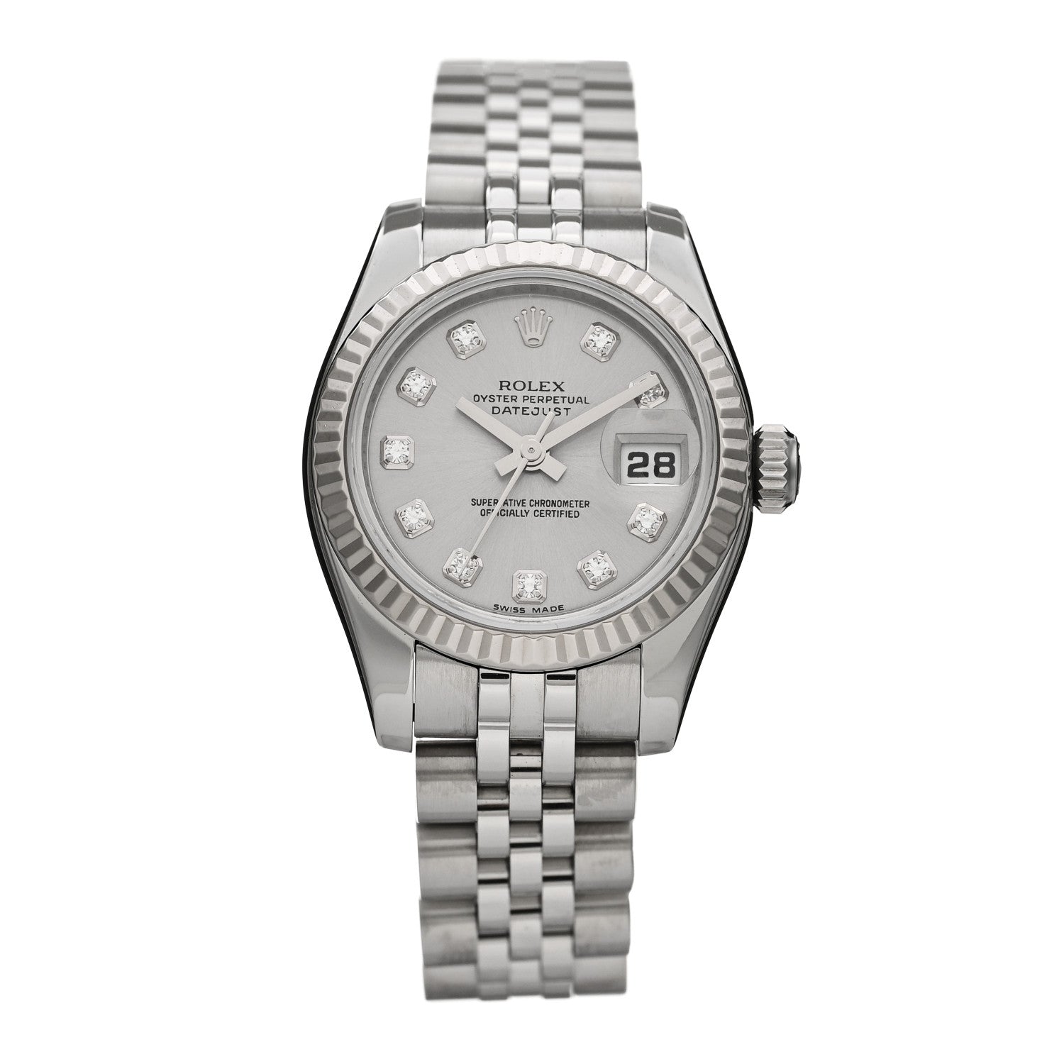 Rolex Stainless Steel 18K White Gold Diamond 26mm Oyster Perpetual Datejust Watch Silver 179174 1 of 5