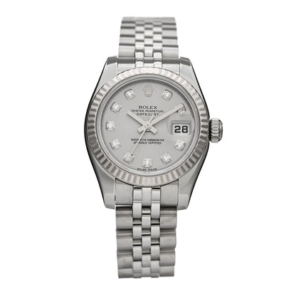 Rolex Stainless Steel 18K White Gold Diamond 26mm Oyster Perpetual Datejust Watch Silver 179174 1 of 5