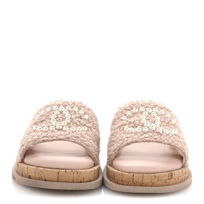 Chanel Fabric Pearl Cork CC Slip On Sandals 40 Pink 3 of 11