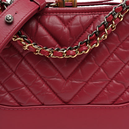 Chanel Aged Calfskin Chevron Quilted Small Gabrielle Hobo Dark Pink 7 of 11