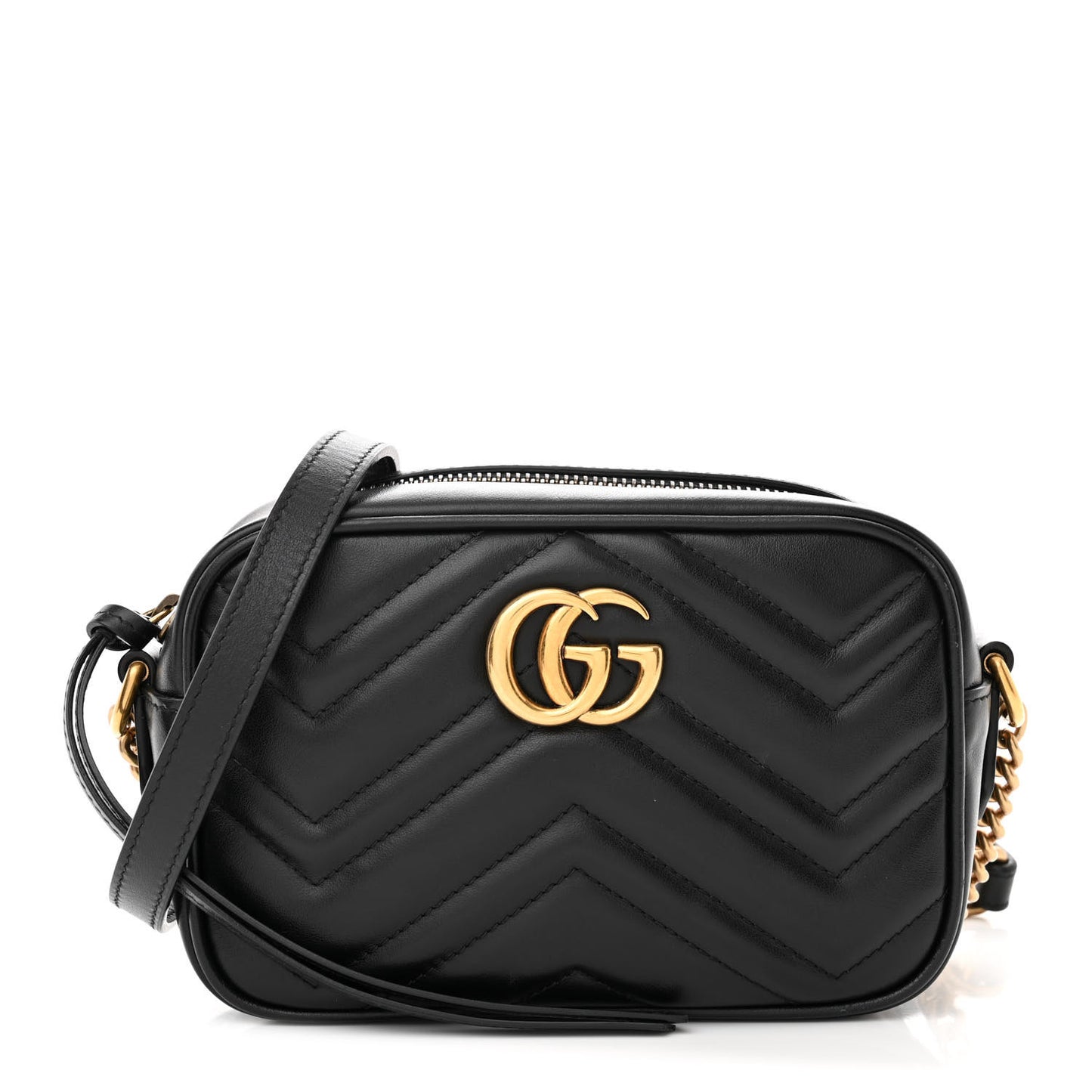 Calfskin Matelasse Mini GG Marmont Chain Shoulder Bag Black