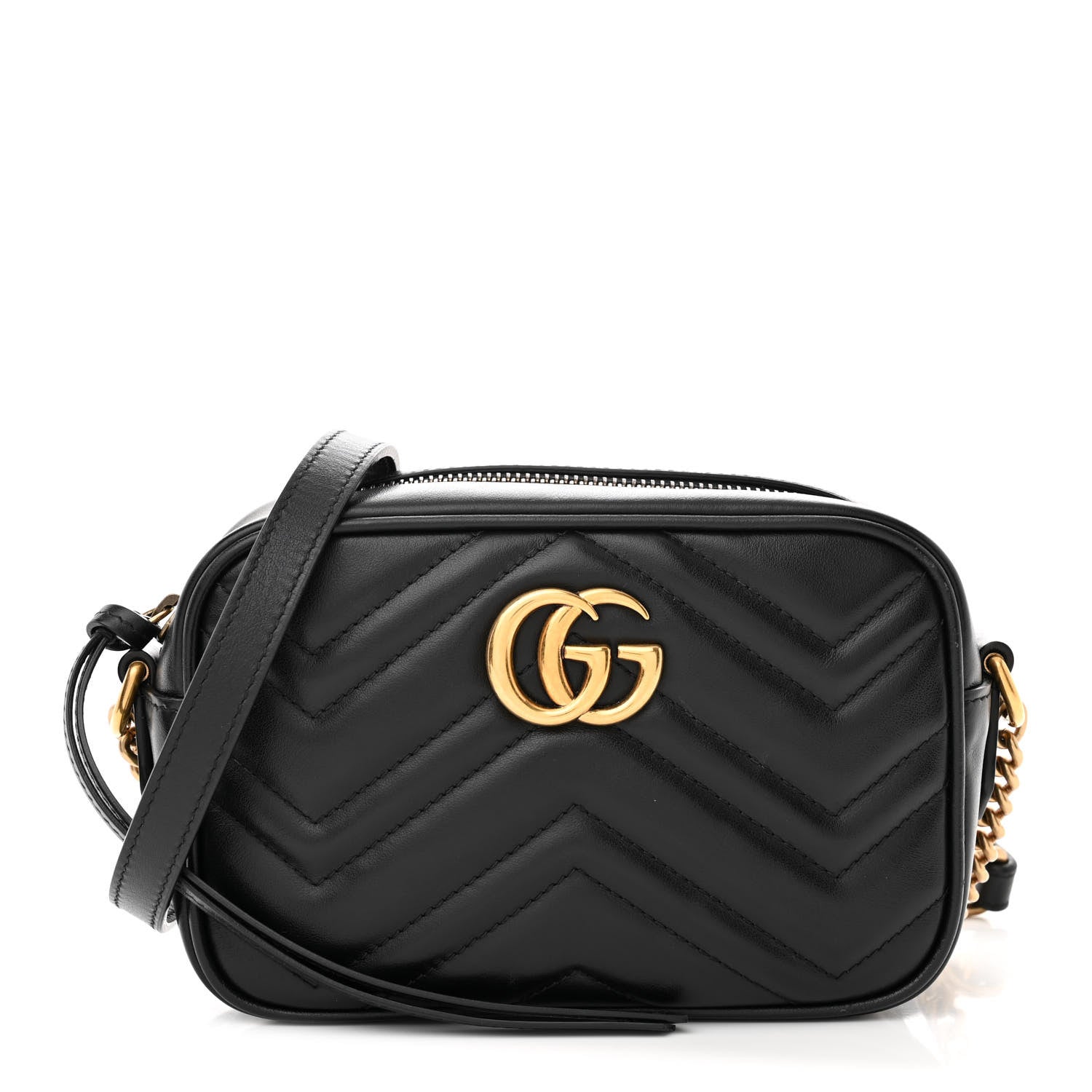 Gucci Calfskin Matelasse Mini GG Marmont Chain Shoulder Bag Black 1 of 11