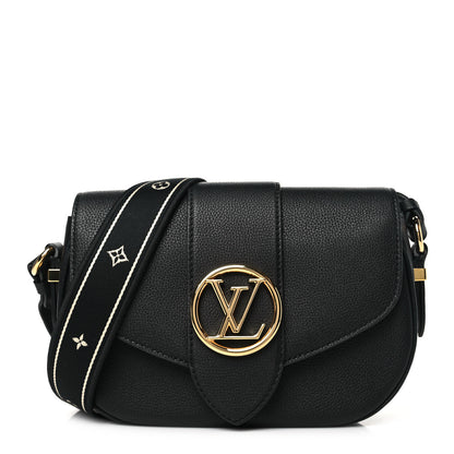 Louis Vuitton Grained Calfskin LV Pont 9 Soft MM Black 1 of 9