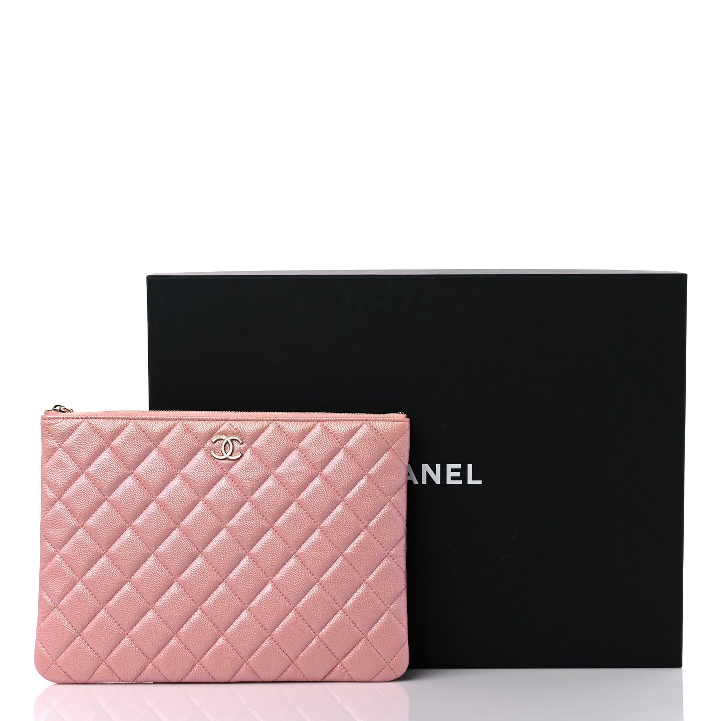 Iridescent Caviar Quilted Medium Cosmetic Case Rose Pink