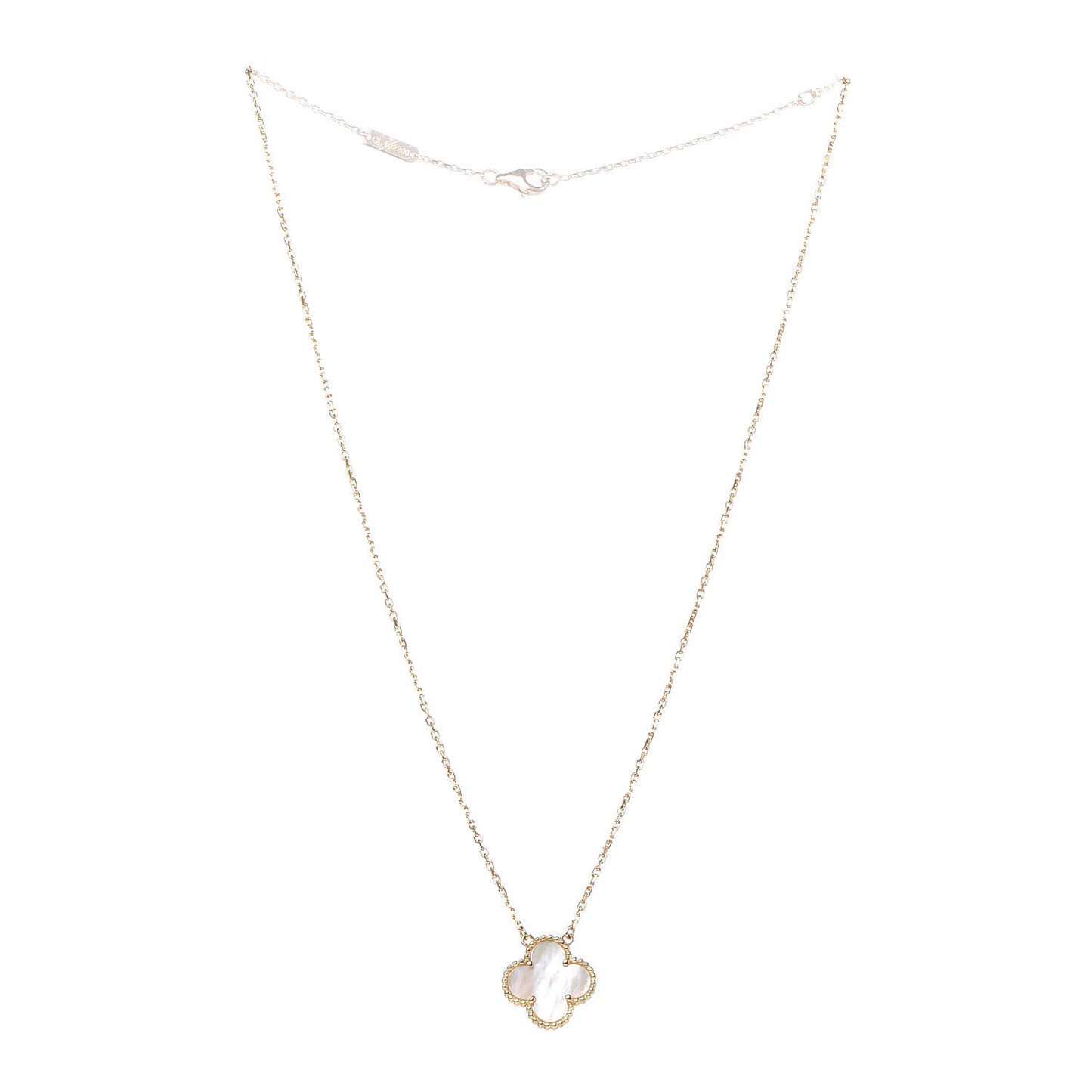 18K Yellow Gold Mother of Pearl Vintage Alhambra Pendant Necklace