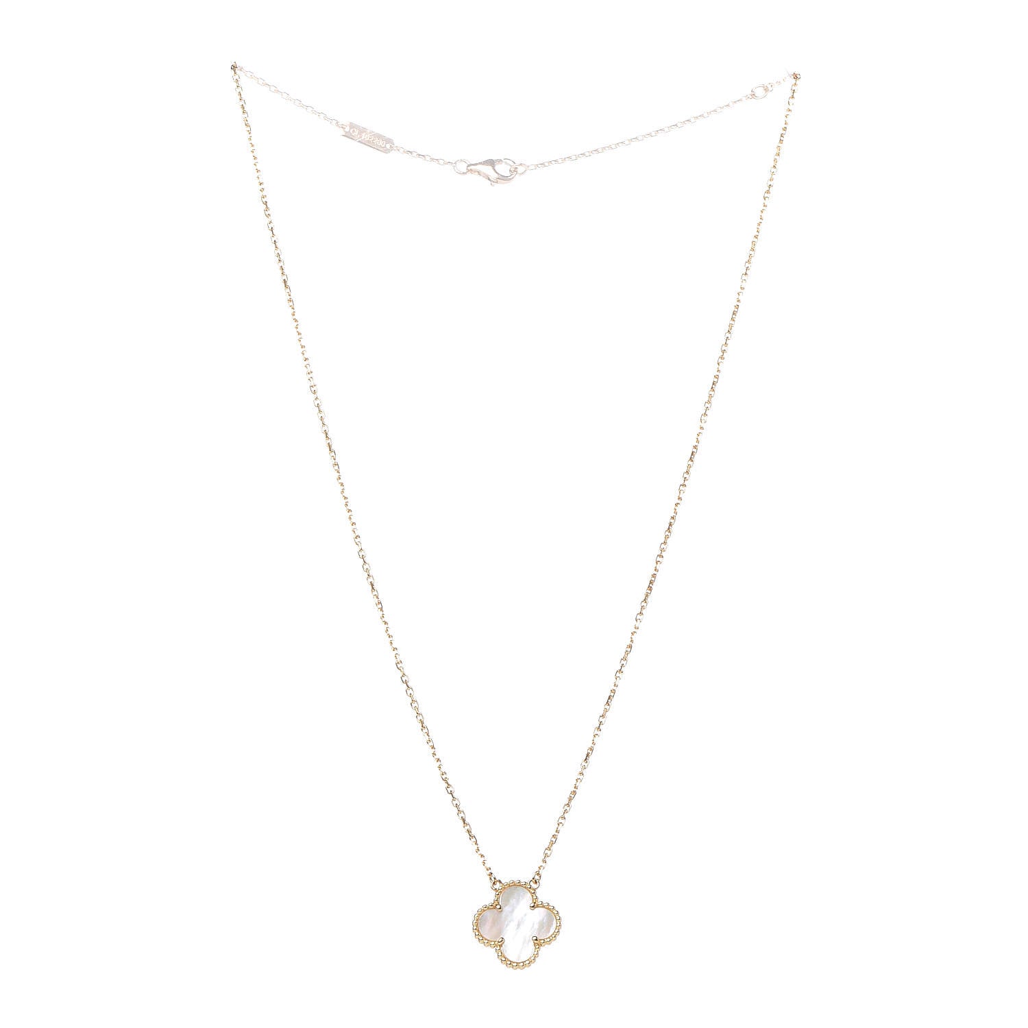 Van Cleef & Arpels 18K Yellow Gold Mother of Pearl Vintage Alhambra Pendant Necklace 3 of 6