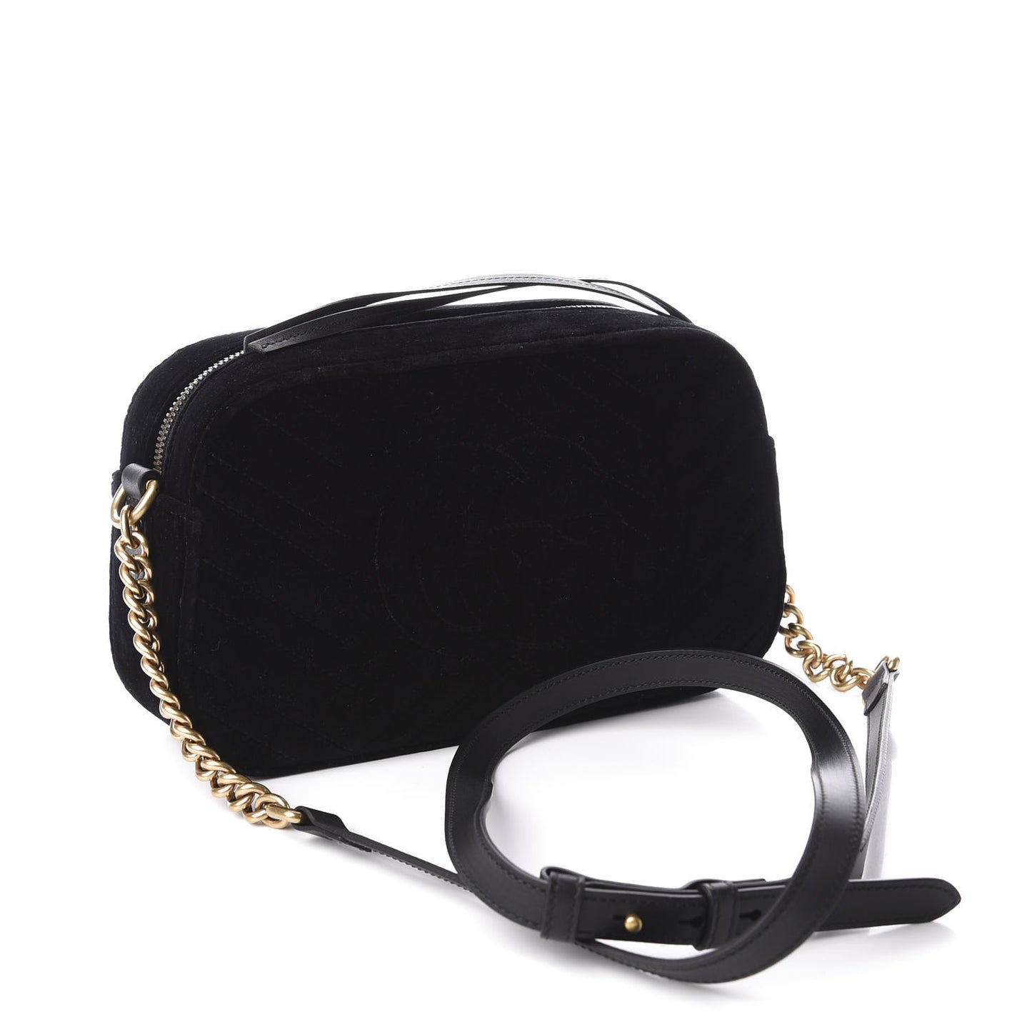 Velvet Matelasse Deer Embroidered Small GG Marmont Chain Shoulder Bag Black