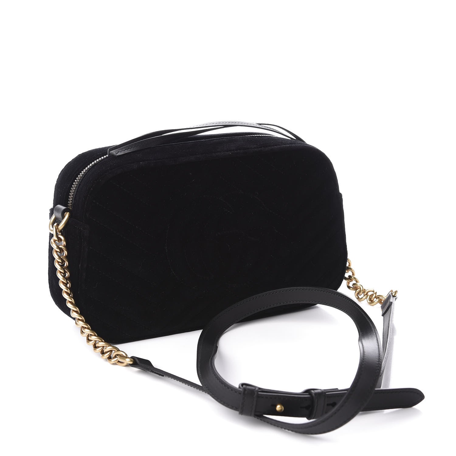 Gucci Velvet Matelasse Deer Embroidered Small GG Marmont Chain Shoulder Bag Black 2 of 9