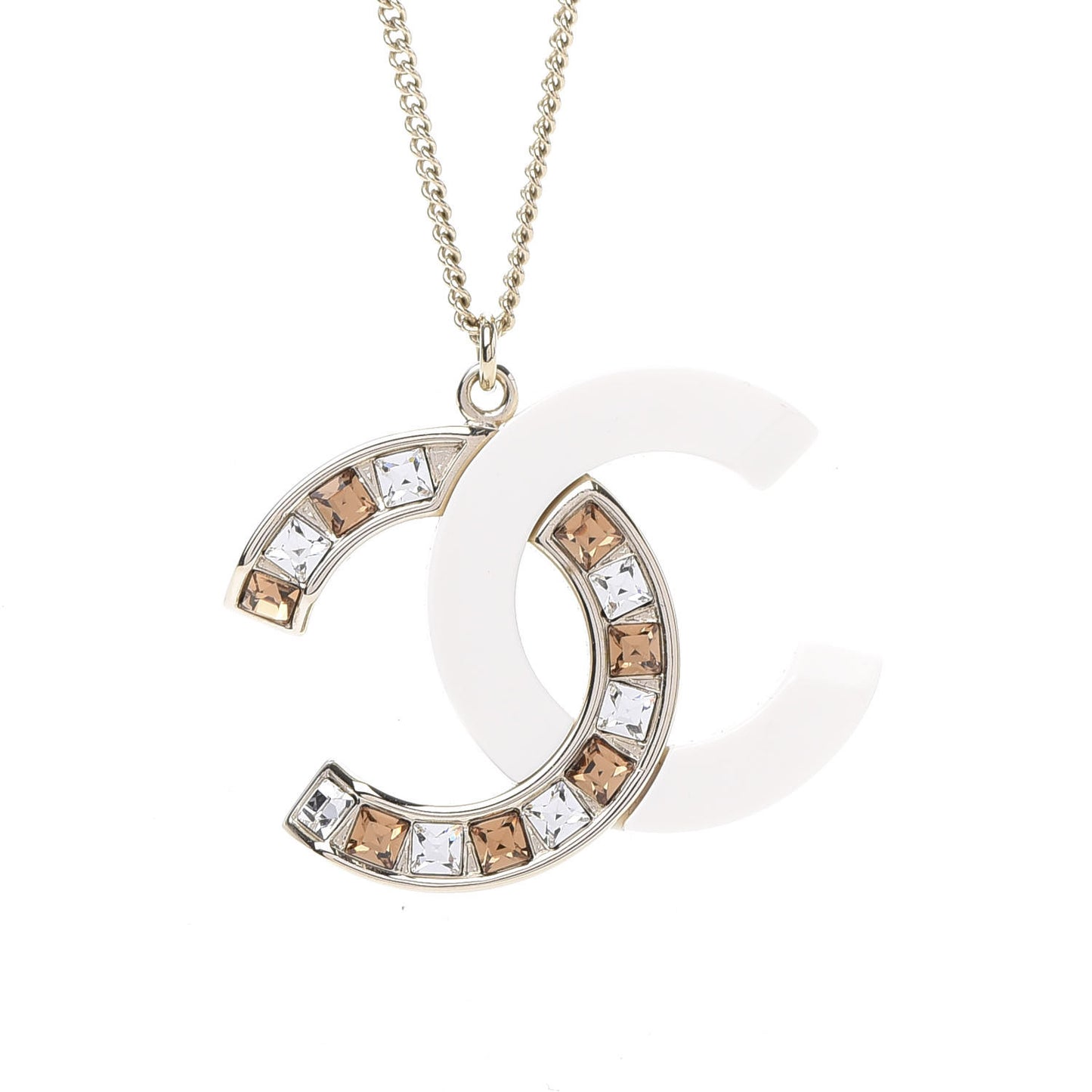 Resin Crystal Baguette CC Necklace Gold White