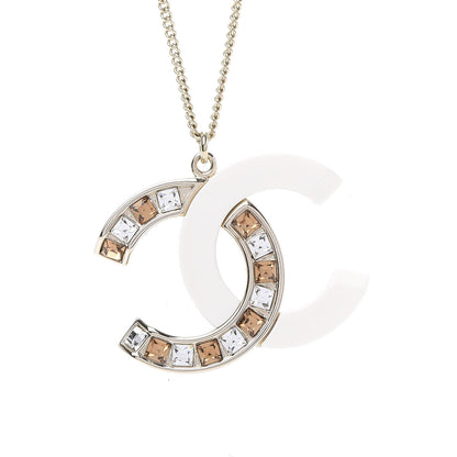 Chanel Resin Crystal Baguette CC Necklace Gold White 4 of 6