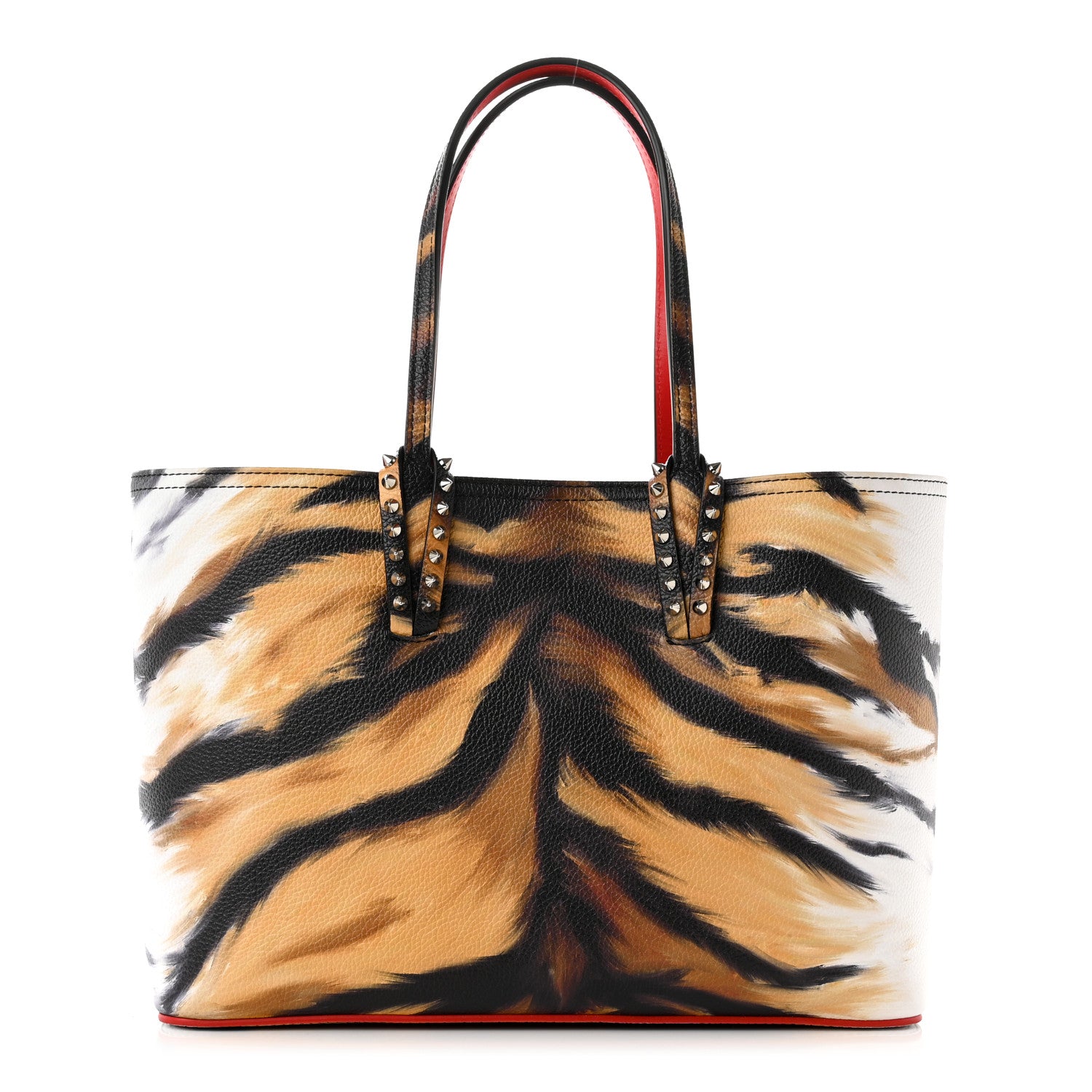 Christian Louboutin Calfskin Bengal Print Spikes East West Cabata Tote Brown 1 of 9