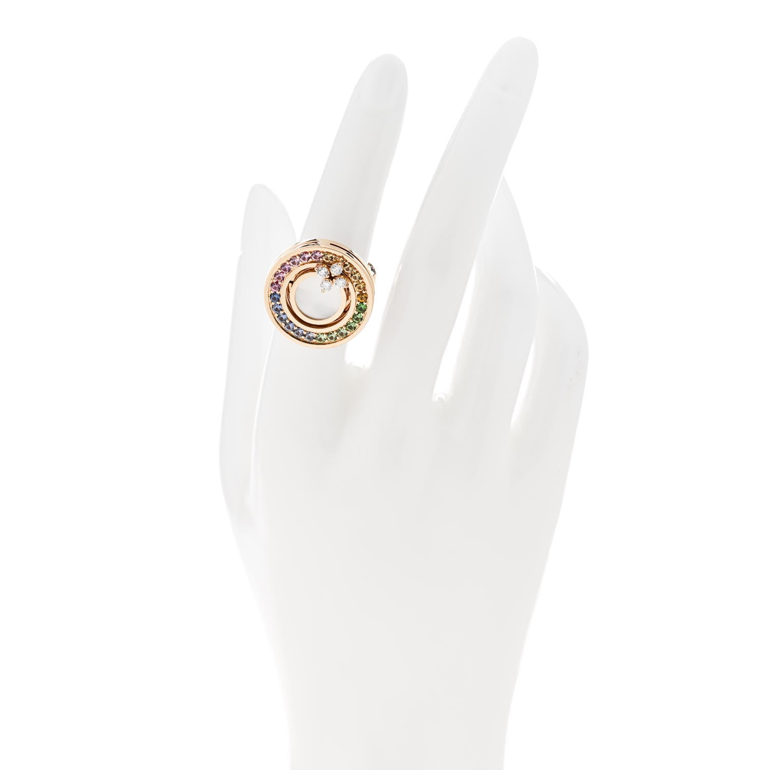 Roberto Coin 18K Rose Gold Diamond Sapphire Mother of Pearl Verona Rainbow Disc Ring 53 6.5 2 of 8