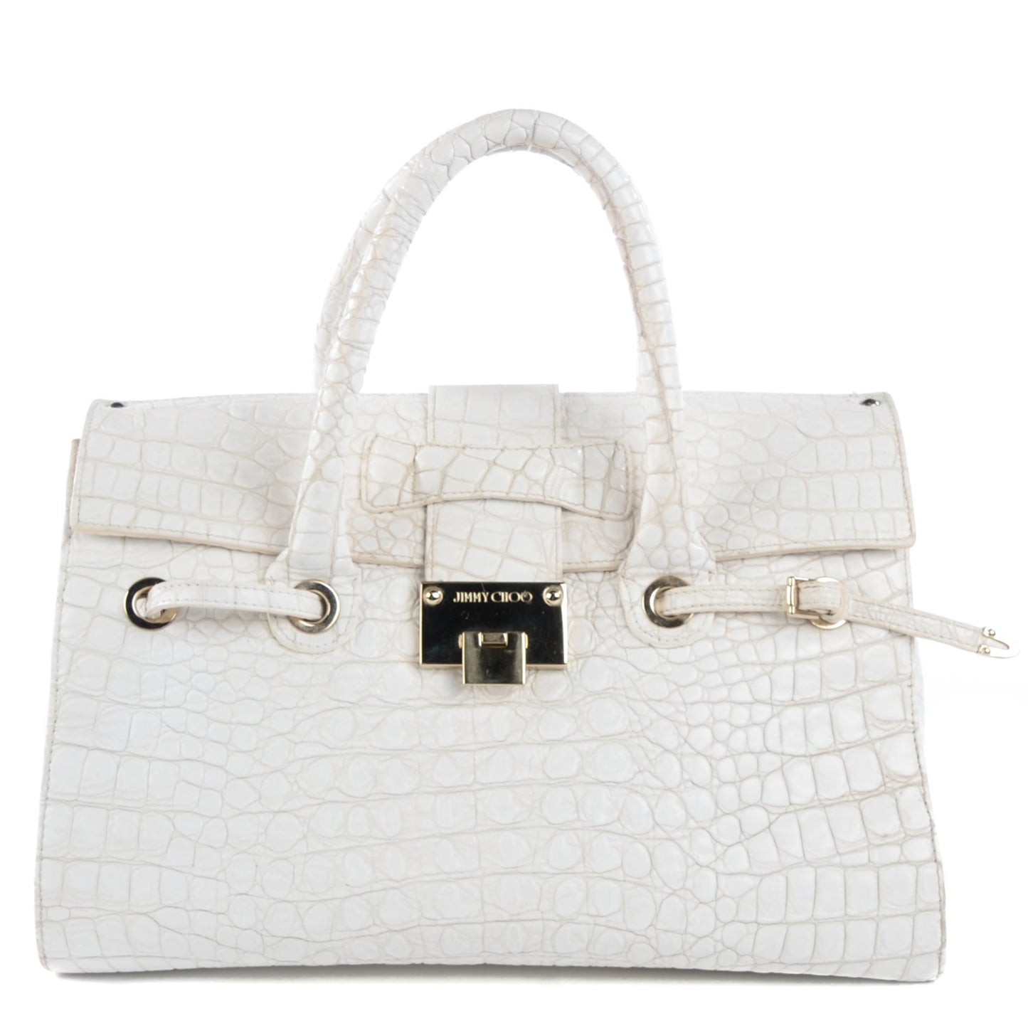 Calfskin Crocodile Embossed Large Rosalie Satchel White