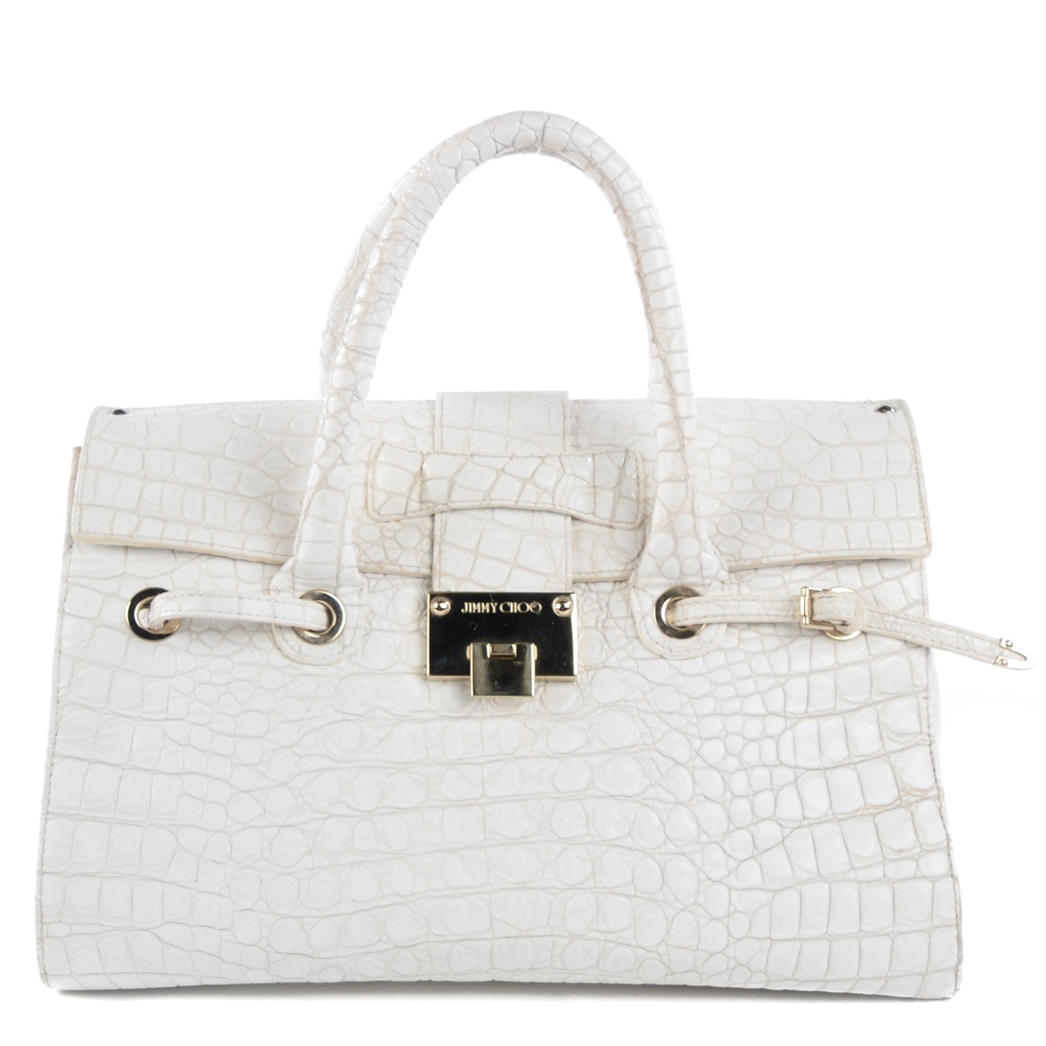 Jimmy Choo Calfskin Crocodile Embossed Large Rosalie Satchel White 1 of 12