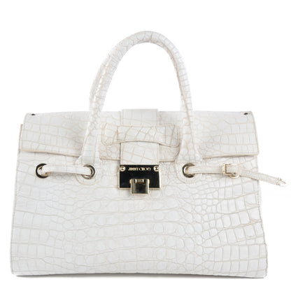 Jimmy Choo Calfskin Crocodile Embossed Large Rosalie Satchel White 1 of 12