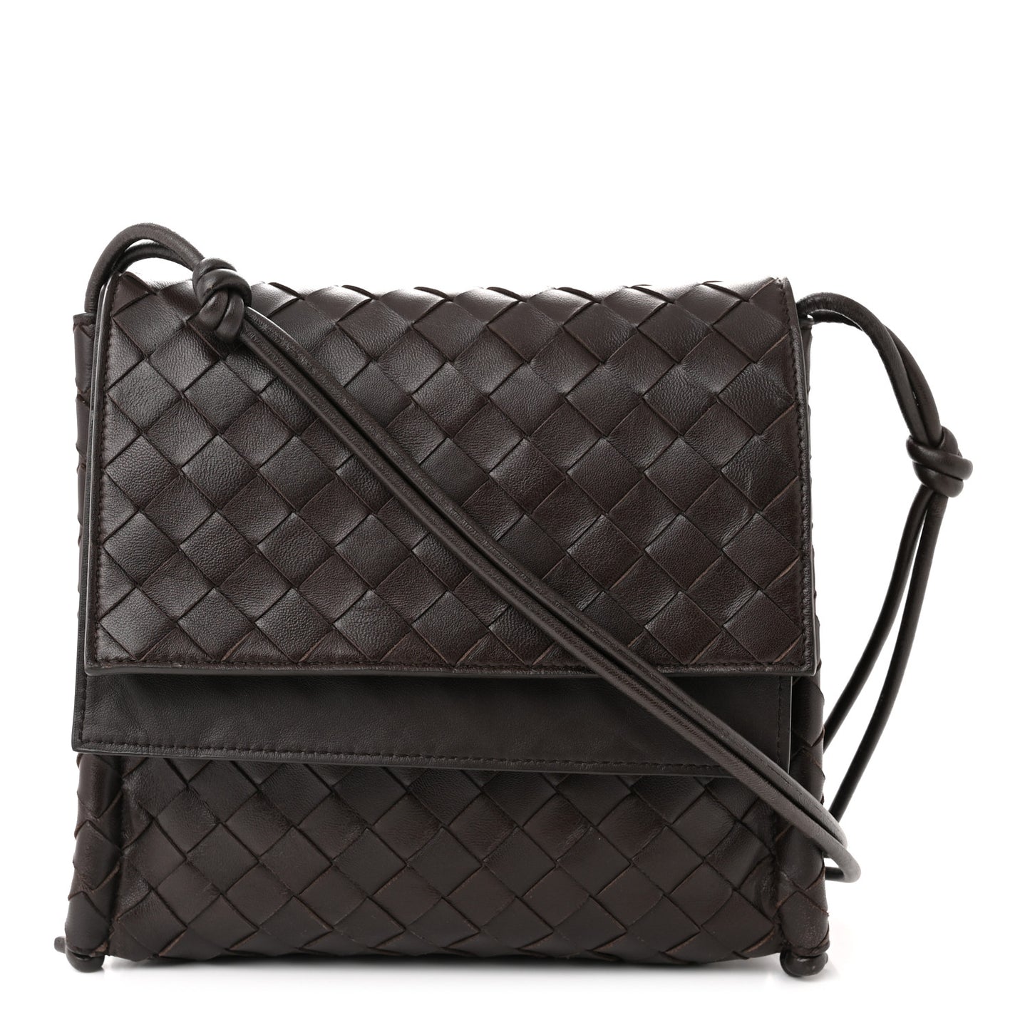 Nappa Intrecciato Small Knot Flap Crossbody Fondente