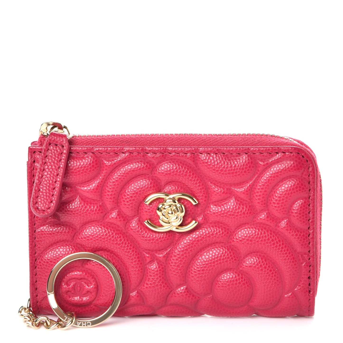 Caviar Camellia Embossed Key Holder Case Fuchsia