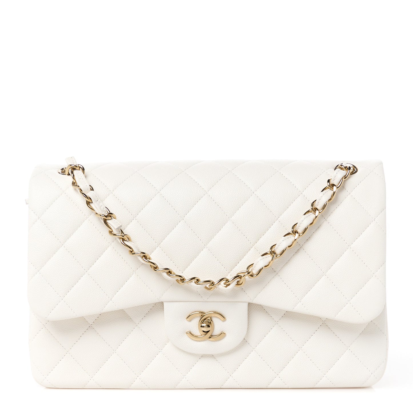 Caviar Quilted Jumbo Double Flap White
