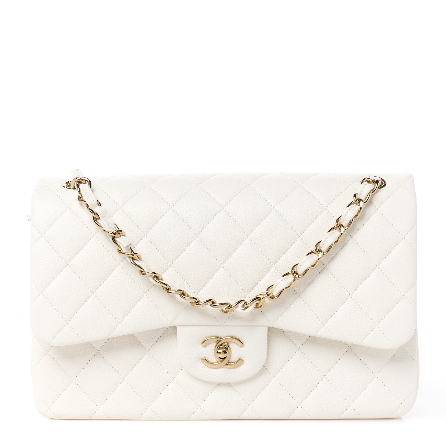 Chanel Caviar Quilted Jumbo Double Flap White 1 of 12