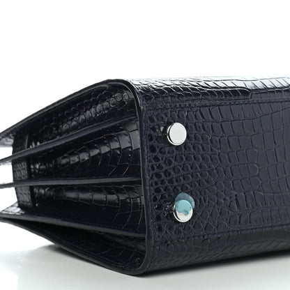Saint Laurent Calfskin Crocodile Embossed Nano Sac De Jour Navy 8 of 9