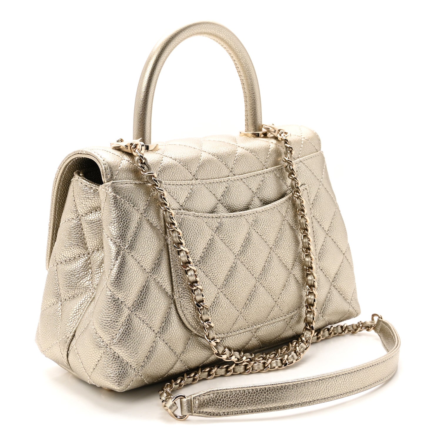 Chanel Metallic Aged Calfskin Quilted Mini Coco Handle Flap Gold 3 of 11