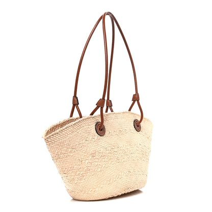 Loewe Calfskin Raffia Paulas Ibiza Small Anagram Basket Tote Bag Natural Tan 3 of 10