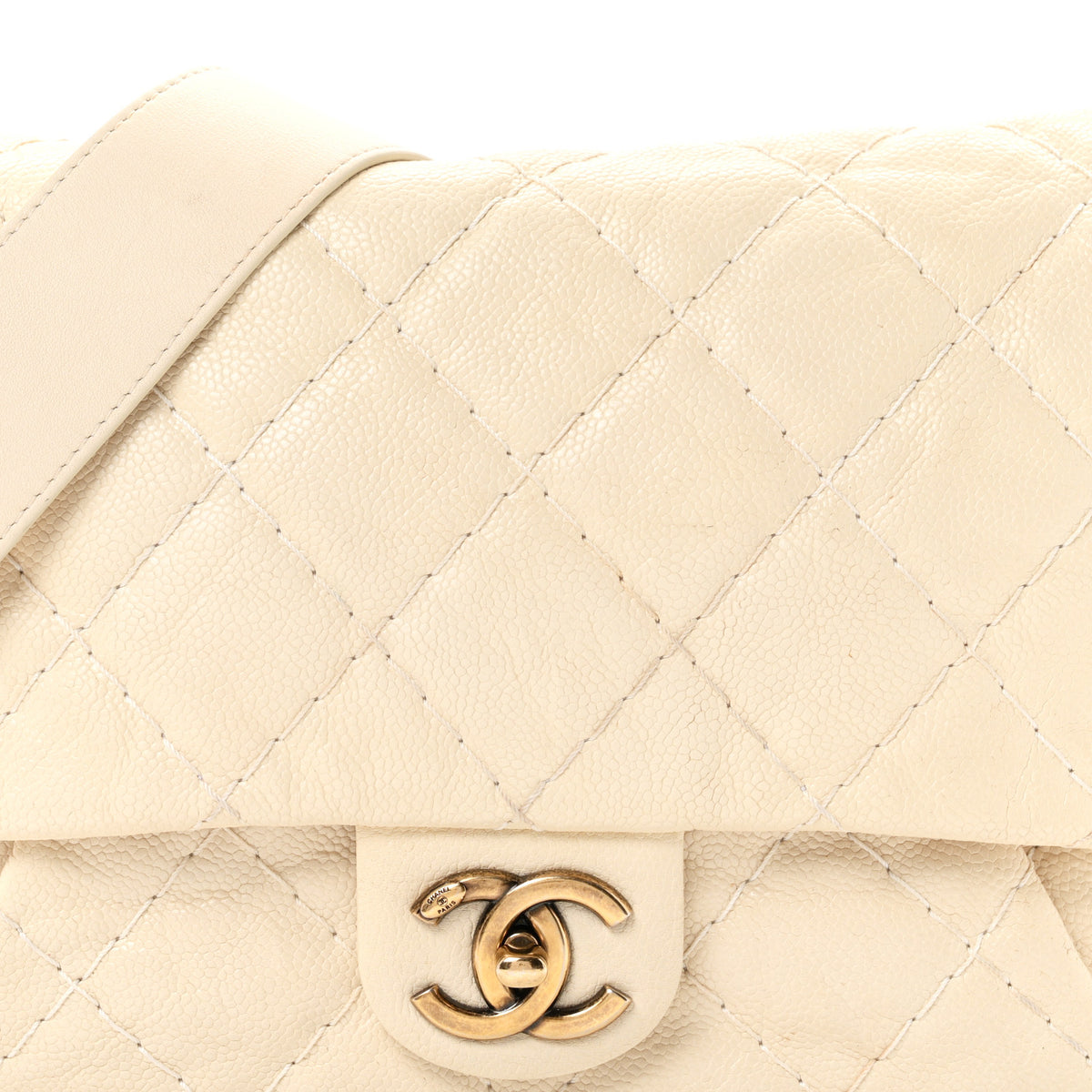 Chanel Crumpled Grained Calfskin Medium Coco Pleats Messenger Flap Dark White 8 of 10