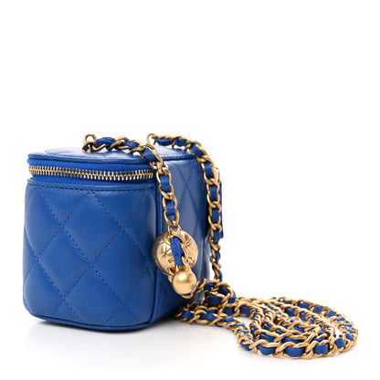 Chanel Lambskin Quilted Pearl Crush Mini Vanity Case With Chain Blue 3 of 11