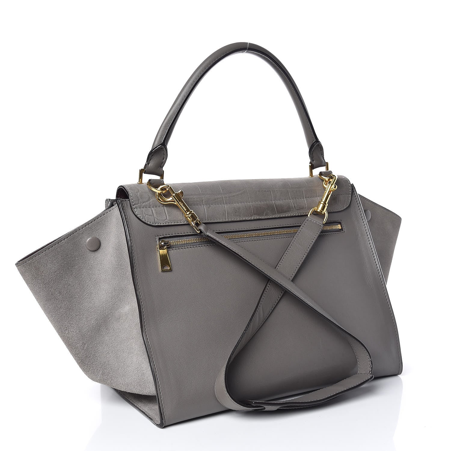 Celine Crocodile Embossed Nubuck Medium Trapeze Grey 4 of 12