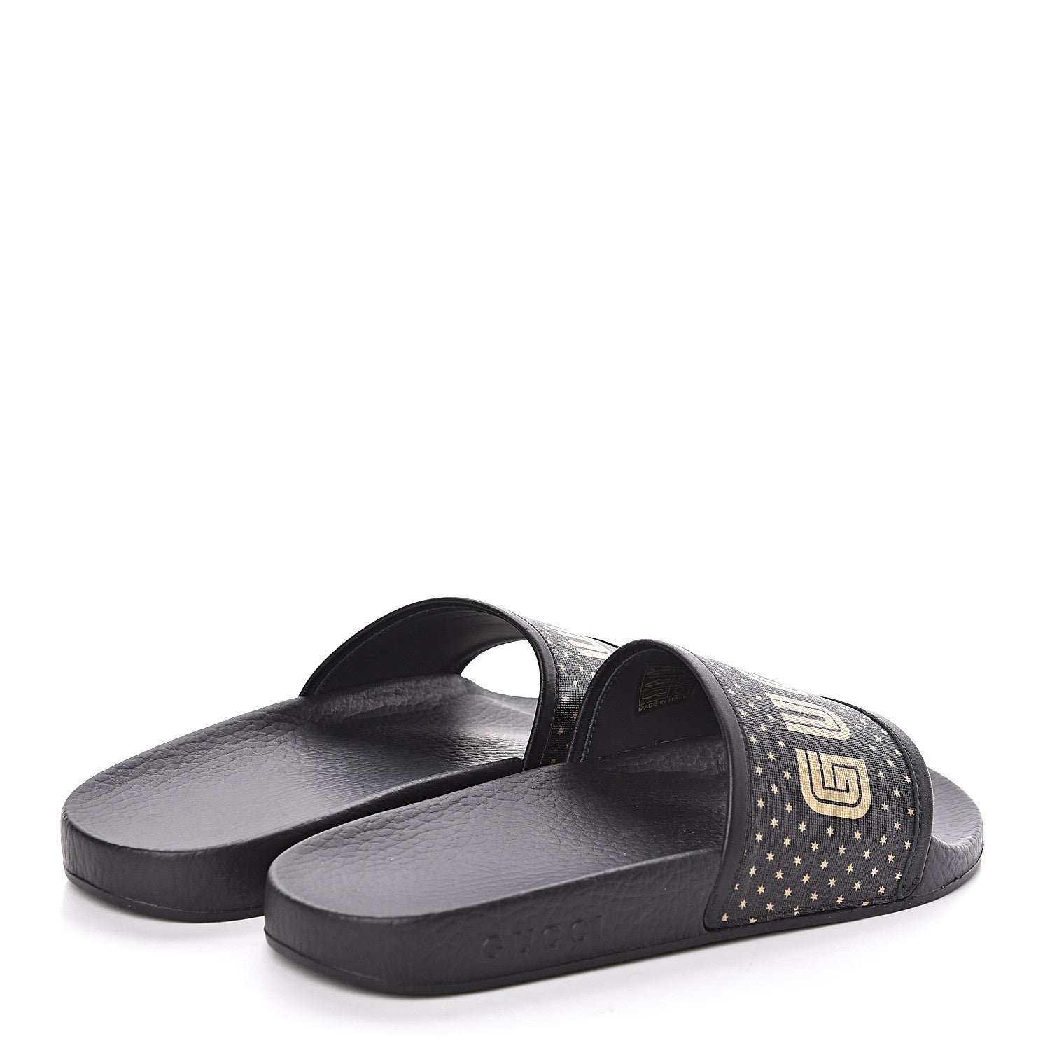 Gucci X SEGA Supreme Canvas GUCCY Stars Womens Slide Sandals 39 Black Gold 4 of 7