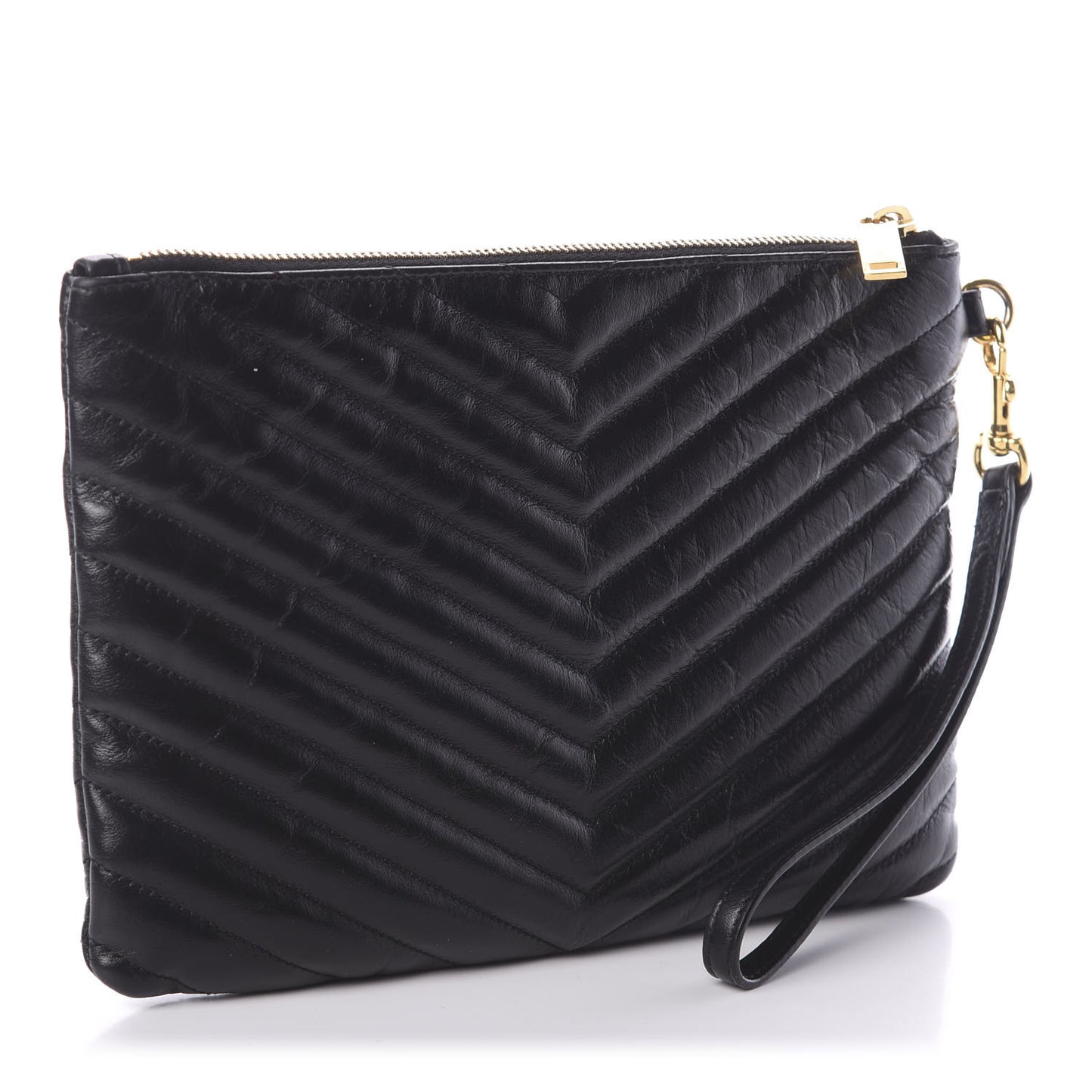 Calfskin Matelasse Chevron Monogram A5 Wristlet Black