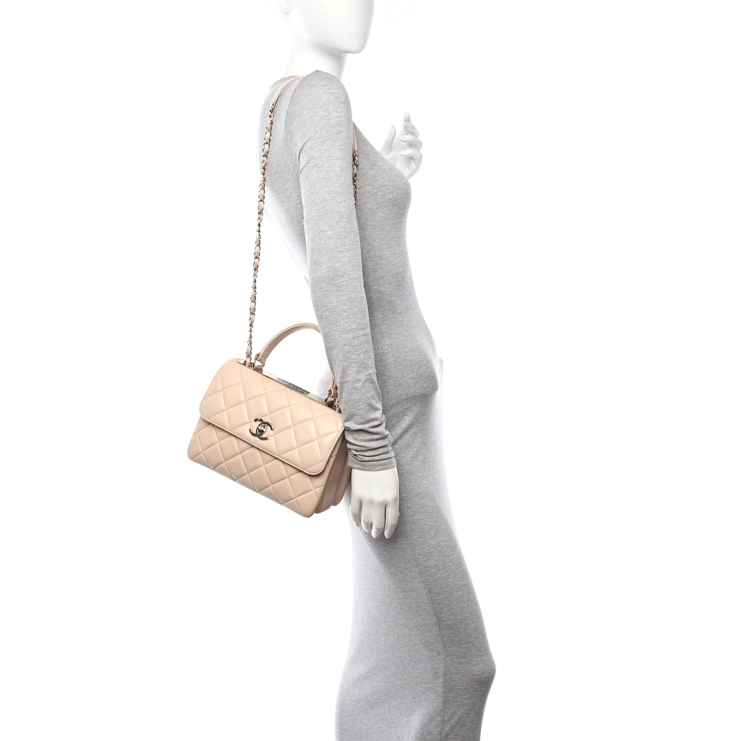 Lambskin Quilted Small Trendy CC Dual Handle Flap Bag Beige