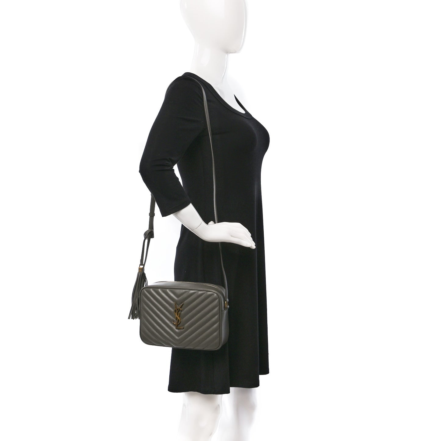 Calfskin Matelasse Monogram Lou Camera Bag Grey Kaki
