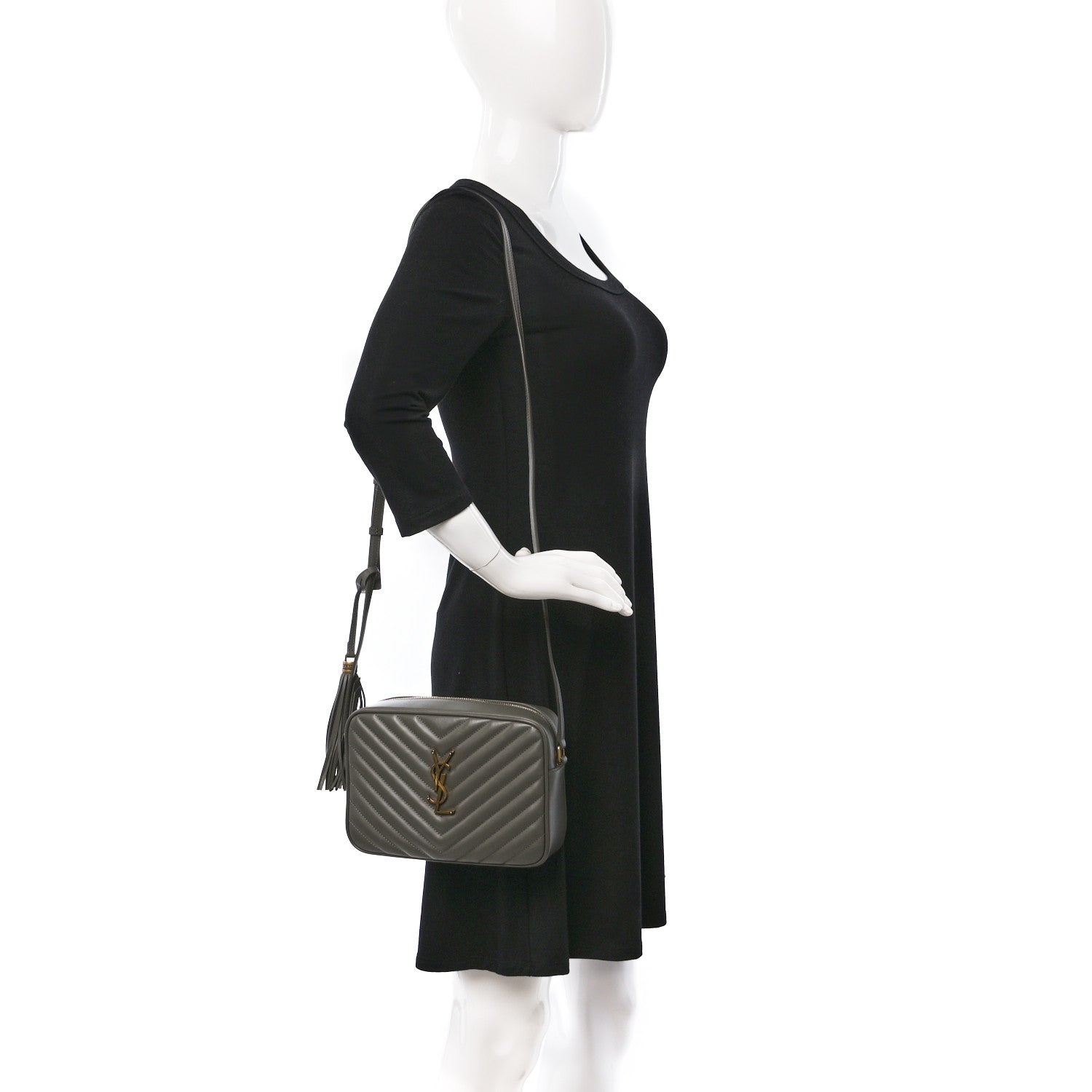 Saint Laurent Calfskin Matelasse Monogram Lou Camera Bag Grey Kaki 2 of 8